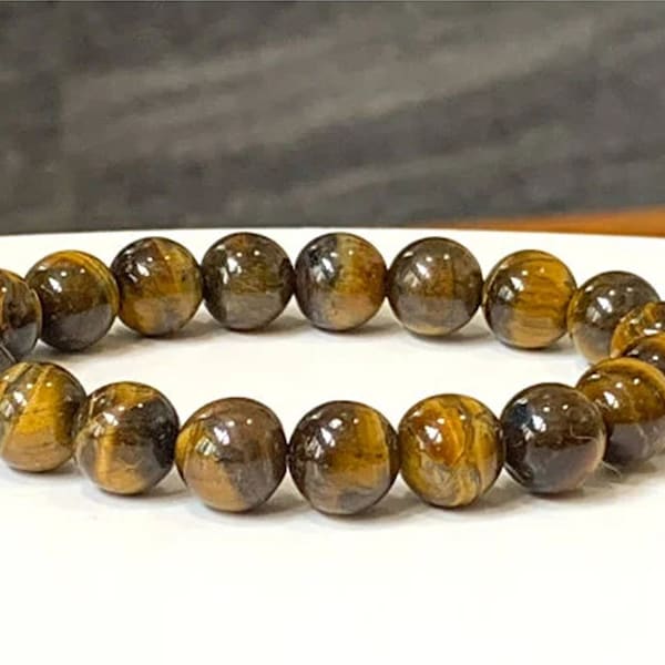 Natural Tiger's Eye Gemstone Bracelet - Stretch Bracelet, Grade A+ Genuine Tiger's Eye Beaded Bracelet, Gift for Him, Gift for Her