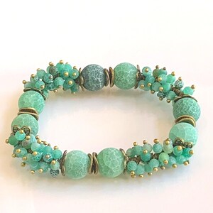 Agate Bracelet, Green Agate Stretch Bracelet, Natural Agate gemstones, Large 12 mm Weathered Agate Beads