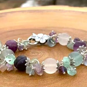 Frosted Fluorite Crystal Bracelet: Genuine Gemstone Beads