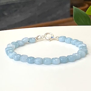Aquamarine Bracelet: Sterling Silver, Faceted March Birthstone