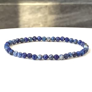 Dainty Lapis Lazuli Bracelet: 4mm Faceted Gemstone Beads, Stretch Bracelet