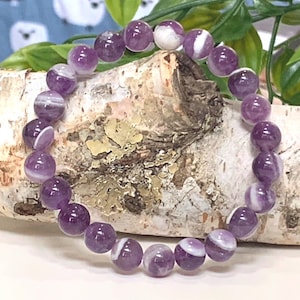Natural Amethyst Bracelet | Stretch Bracelet | February Birthstone | 8mm Amethyst Beads | Gemstone Bracelet | Gift for Her, Gift for Him
