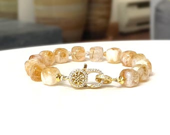 Natural Citrine Gemstone Bracelet - November Birthstone, 18K Gold-Plated, Faceted Citrine Crystal Bracelet, Birthday Gift