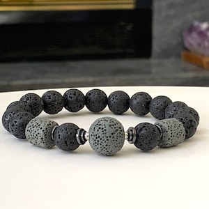 Lava Rock Essential Oil Diffuser Bracelet: Hematite & Stainless Steel