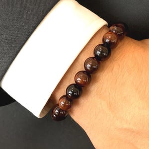 Dark Tiger's Eye Bracelet - Grade AAA+ Quality Gemstones, Men's Protection Stretch Bracelet