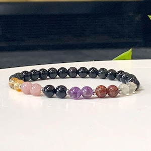 Gemstone Bracelet | 6mm Beads | Tourmaline, Obsidian, Amethyst, Citrine, Rose Quartz, Moonstone, Lepidolite | Stretch Crystal Bracelet