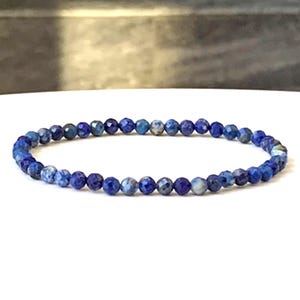 Dainty Lapis Lazuli Bracelet: 4mm Faceted Gemstone Beads, Stretch Bracelet