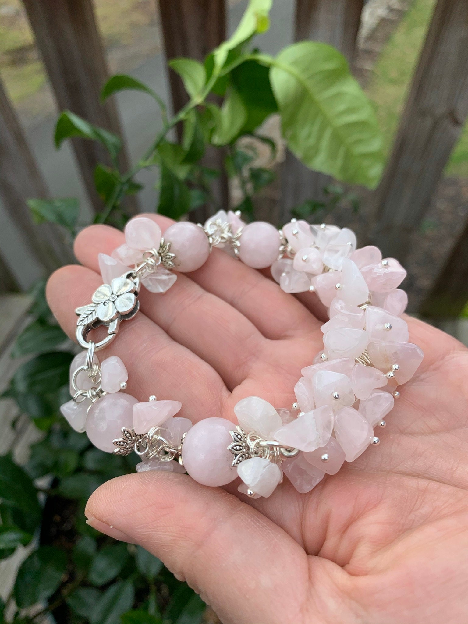 Rose Quartz Bracelet Genuine Rose Quartz Gemstones Etsy