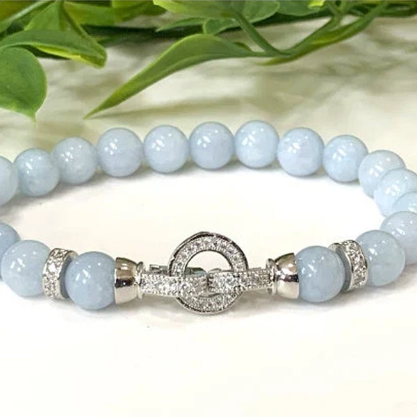 Aquamarine Gemstone Bracelet - Natural Aquamarine Stretch Bracelet, March Birthstone, Blue Aquamarine Crystal Bracelet, Birthday Gift