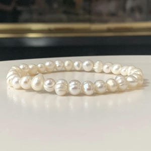 Freshwater Pearl Bracelet, White Pearl Bracelet, Stretch Bracelet, Grade AA+ Natural Potato Shaped White Pearls, 5-6mm Pearls, Gift for Her