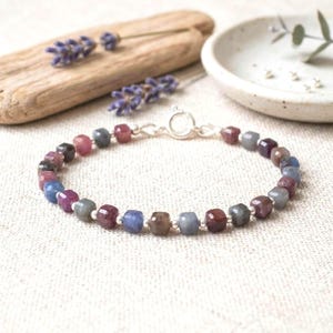 Dainty Sapphire Ruby Bracelet - 4.5mm Faceted Gemstones - Sterling Silver - Birthstone Jewelry