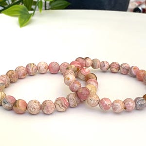 Genuine Rhodochrosite Gemstone Bracelet: Beaded Stretch Bracelet