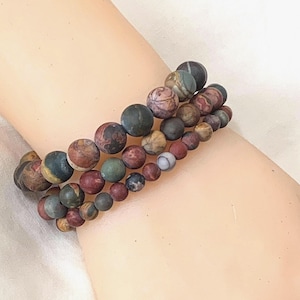 Picasso Jasper Gemstone Bracelet - Stretch Bracelet, Matte Finish jeads, Gift for Him, Gift for Her, Bead Bracelet Gift
