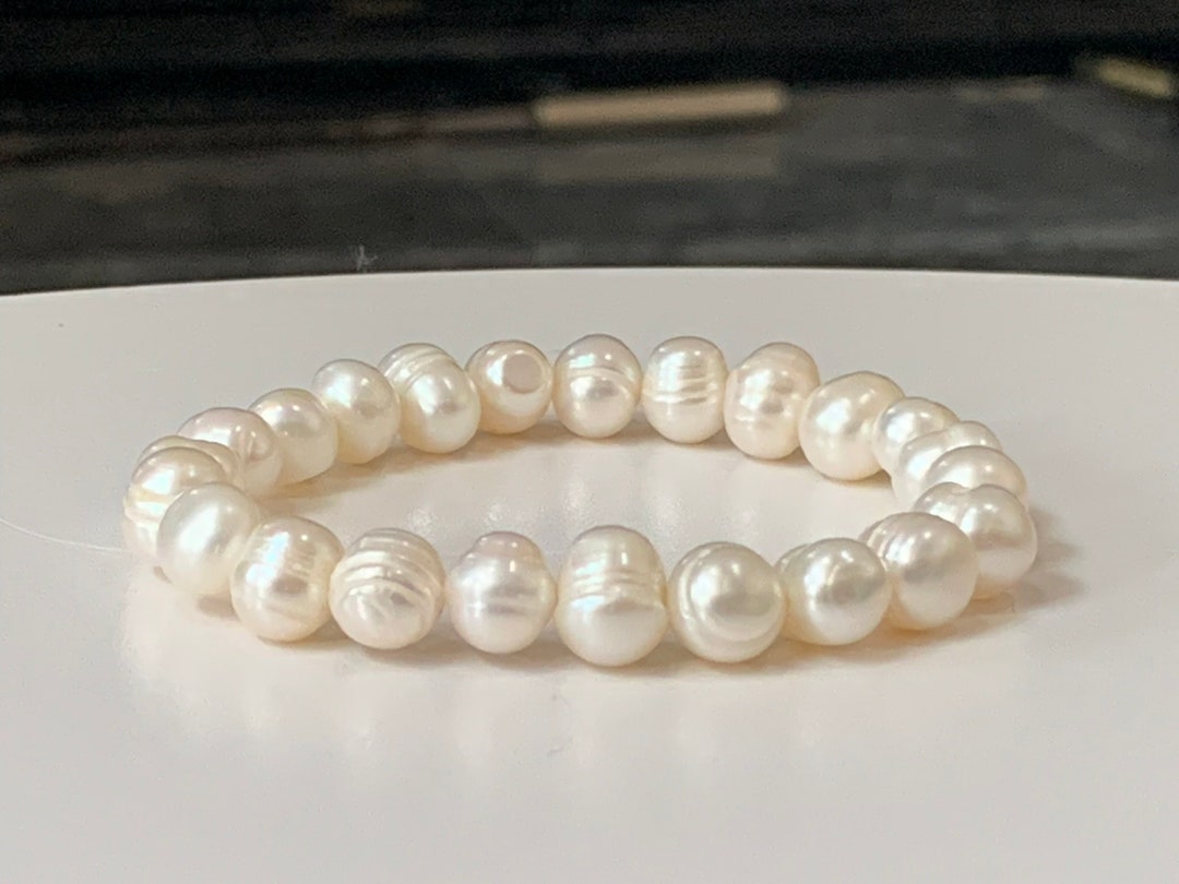 Blessing Bracelet White Pearls with Gold Links 12mm Beads