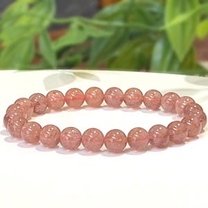 Grade AAA Strawberry Quartz Gemstone Bracelet - Stretch Bracelet, Quartz Crystal Bracelet, Gift for Her, Gift for Him, Gift for Mom