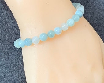 Aquamarine Gemstone Bracelet - Stretch Bracelet, 7mm Grade A+ Natural Aquamarine Beads - March Birthstone, Gift for Her, Gift for Him