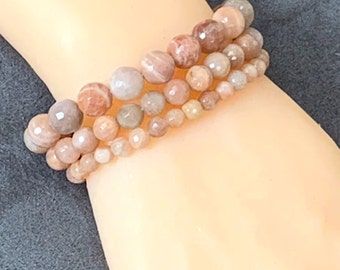 Sunstone Gemstone Bracelet - Stretch Bracelet, Natural Facetted Sunstone Beads, Sunstone Bead Bracelet, Gift for Her, Gift for Him