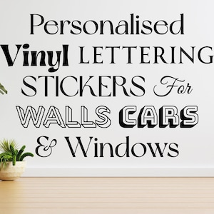 Design Benutzerdefinierte Vinyl-Wandaufkleber, Schrift und Zahlen, klein bis groß für Hochzeiten, Spiegel, Autos und Fenster personalisiert