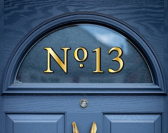 Gold with Shadow Fanlight House Number / Size is Width in Centimetres / Transom Glass Name Vinyl Sticker Decal Lettering for Window & Doors