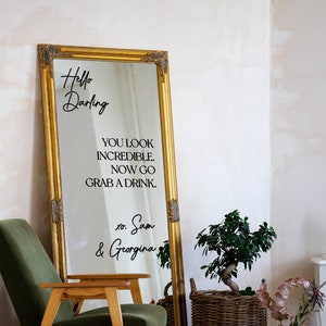 Hello Darling Vinyl Mirror Sticker, Wedding Decal to Welcome Guests, You Look Incredible Sign