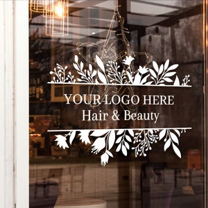 Custom Florist/Plant Shop Logo Leaf & Flower Frame Vinyl Sign for Shop Windows and Walls