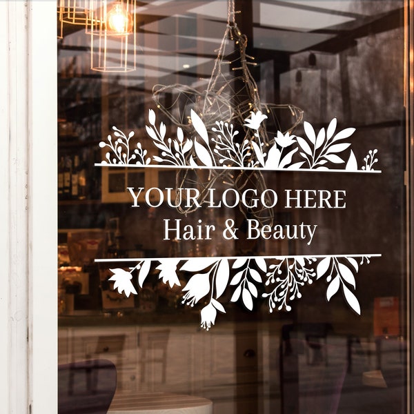 Benutzerdefiniertes Business Logo Blatt & Blumen Rahmen Design personalisierte Vinyl schneiden Aufkleber für Schaufenster klein bis extra groß