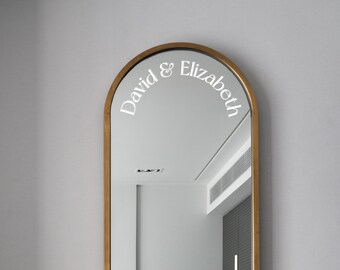 Large Custom Arched Vinyl Wedding Mirror Decal / Curved Name Label / Personalised Event Sticker