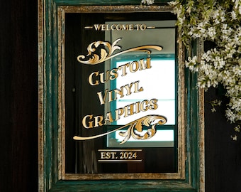 Gold Chrome Vinyl Victorian Gothic Frame | Custom Pub Logo & Bar Design Personalised | with Black Matt Shadow.