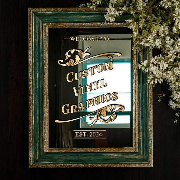Gold Chrome Vinyl Victorian Gothic Frame | Custom Pub Logo & Bar Design Personalised | with Black Matt Shadow.