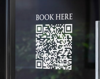 Customisable QR Code Vinyl / By Appointment Business Decal / Book Here Personalised Stickers for Shop Windows / Storefront Lettering