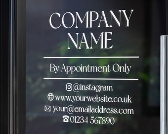 Customisable Company Name Vinyl / By Appointment Decal for Business / Personalised Stickers for Shop Windows / Storefront Lettering