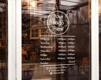 Custom Vinyl Opening Times Decal for Business with Logo Personalised Stickers for Shop Windows Small to Extra Large