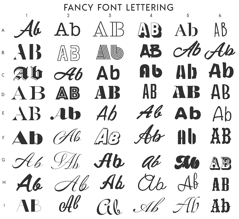 Op de afbeelding: Een grafiek die verschillende manieren laat zien om de letters "A" en "B" in verschillende lettertypen te schrijven. De lettertypen vari&euml;ren van eenvoudig tot sierlijk en omvatten vetgedrukte, cursieve en schrijflettertypen.