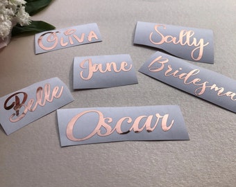 Custom Metallic Vinyl Name Label Stickers, Personalised Decals, Rose Gold, Silver & Copper for Walls, Weddings and Organising Small/ Large