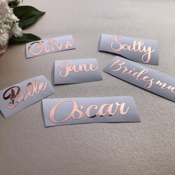 Benutzerdefinierte Metallic-Vinyl-Namensaufkleber, personalisierte Aufkleber, Rosegold, Silber und Kupfer für Wände, Hochzeiten und die Organisation von Klein / Groß