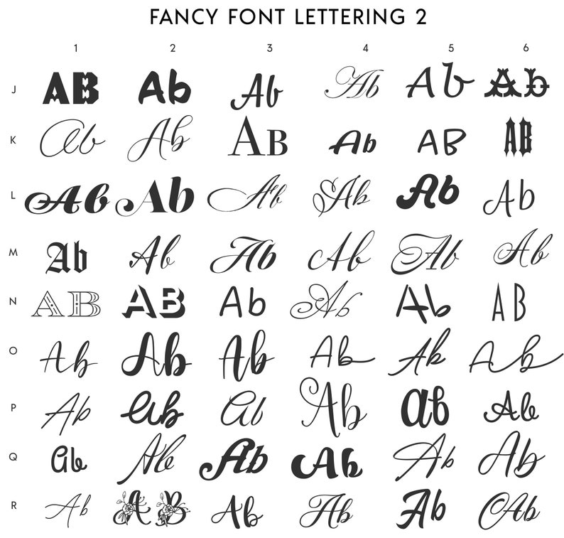 Op de afbeelding: Een grafiek die 26 verschillende manieren laat zien om de letters "AB" in verschillende lettertypen te schrijven. De lettertypen vari&euml;ren van eenvoudig tot sierlijk en omvatten script-, blok- en cursieve stijlen.