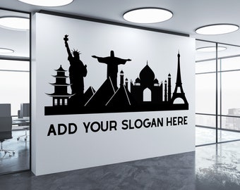 Custom Global Cityscape Vinyl Graphic for Walls & Windows / Wonders of the World / Large City Decal / World Landmarks Office Stickers