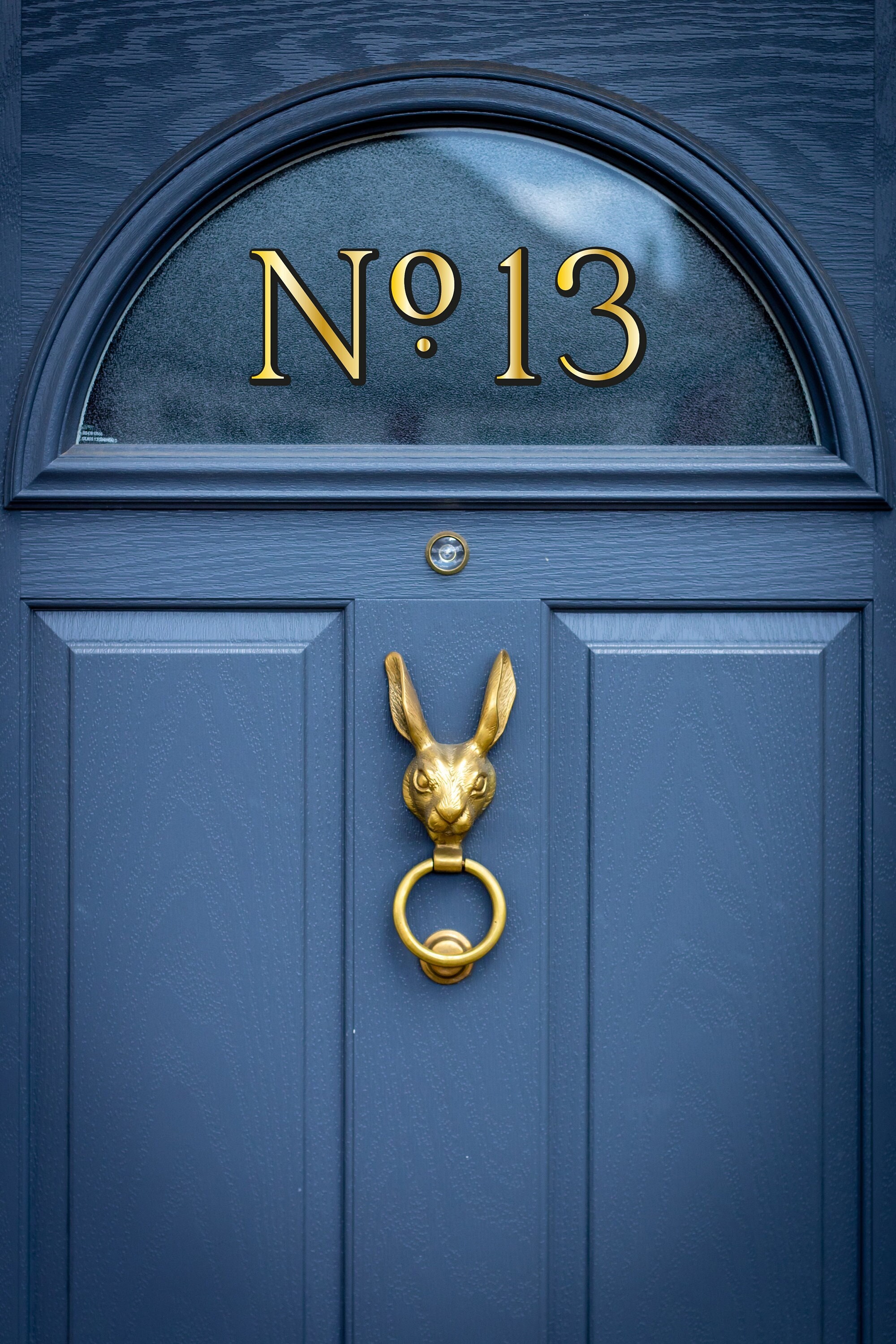 Gold with Shadow Fanlight House Number / Size is Width in Centimetres / Transom Glass Name Vinyl Sticker Decal Lettering for Window & Doors