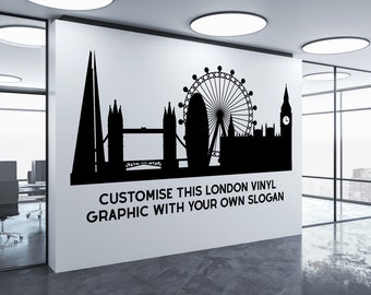 Custom London Cityscape Vinyl Graphic for Walls & Windows / City Skyline / Large City Decal / London Landmarks Office Stickers /