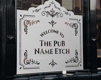 Victorian Pub Frosted Window Etch Vinyl or Restaurant Window Design Sticker Decal Lettering for Windows & Shop Doors Small to Large