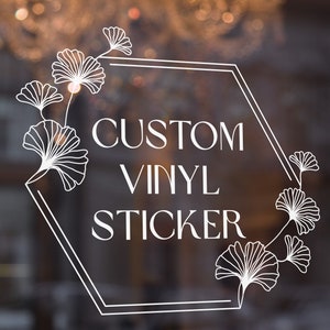 Custom Elegant Vinyl Business Logo Flower & Leaf Frame / Design Personalised Sophisticated Sticker Decals / Shop Signage Windows and Walls