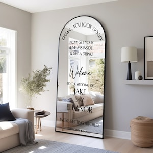 Arch Wedding Vinyl Mirror Sticker, Dam You Look Good, Decal Welcome to Our Wedding Guest Sign, Grab Yourself a Drink, We’re Getting Hitched!