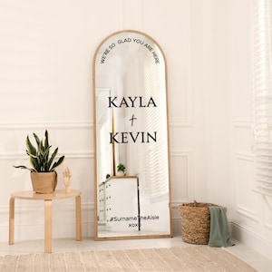 Arch Wedding Initials Vinyl Mirror Sticker, Bride & Groom Names, We&#39;re so glad you&#39;re here, Decal Mirror Sign, Welcome to Our Wedding
