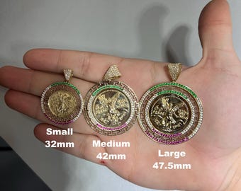 Ciondolo con moneta da 50 pesos in vero oro massiccio 14 carati, piccolo, medio, grande, medaglione cenitario
