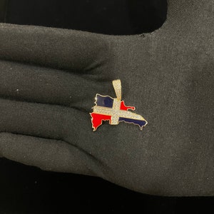 Pendentif à breloques drapeau de la République dominicaine en or 14 carats en véritable or massif 14 carats, cadeaux pour les dominicains, fierté dominicaine, drapeau national