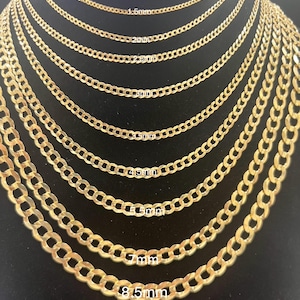 REAL 14K SOLID Yellow Gold Cuban Curb Link Chain 1.5mm-8.5mm, Italian Yellow Flat Curb Link Chain for Mens Womens Kids
