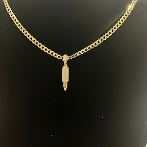 Pingente de bala de ouro maciço 14K em amarelo e rosa, pingente de bala afiado com zircônia cúbica em duas cores