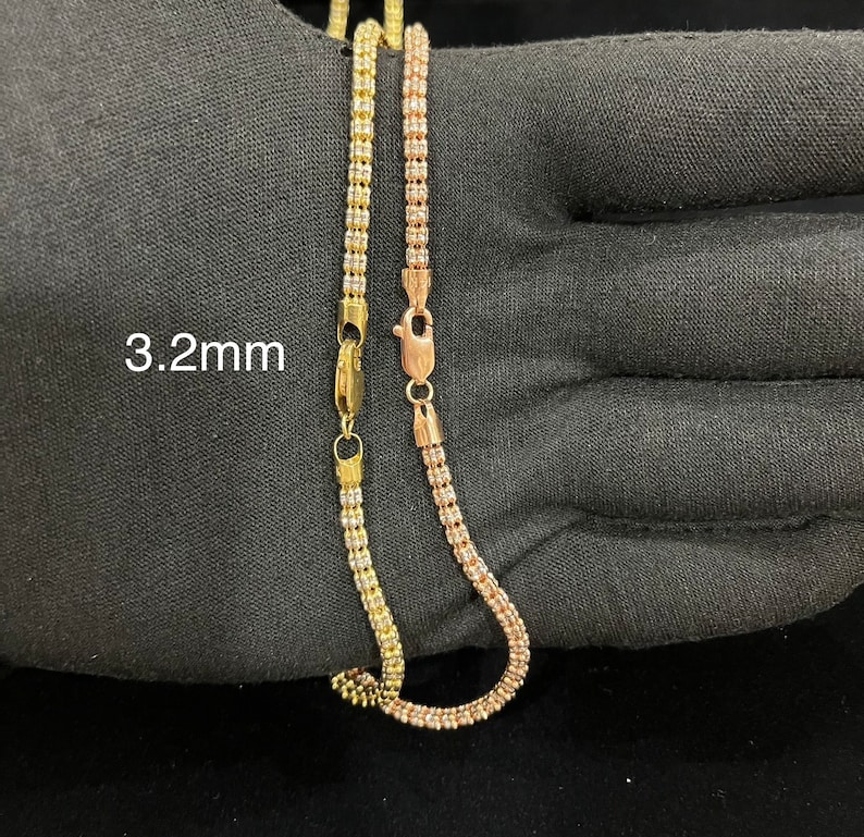 14K Gold Ice Chain and Bracelet Matching Set in Yellow, Rose, and White ...