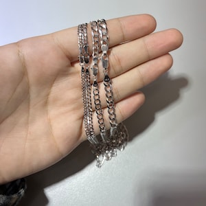 2.6mm-5.7mm 14K White Gold Flat Cuban Curb Link Chain in real white gold for Mens Womens Cuban White Gold Rhodium Plated Necklace Ladies