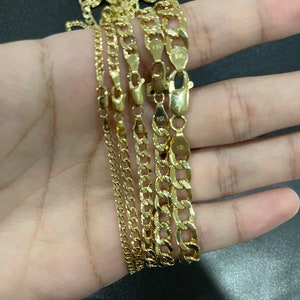 Real 14K Yellow Gold Cuban Curb Link Chain Necklace and bracelet matching set in real 14kt Gold 16&quot; to 26&quot;, Real Semi Solid Hollow Curb Link